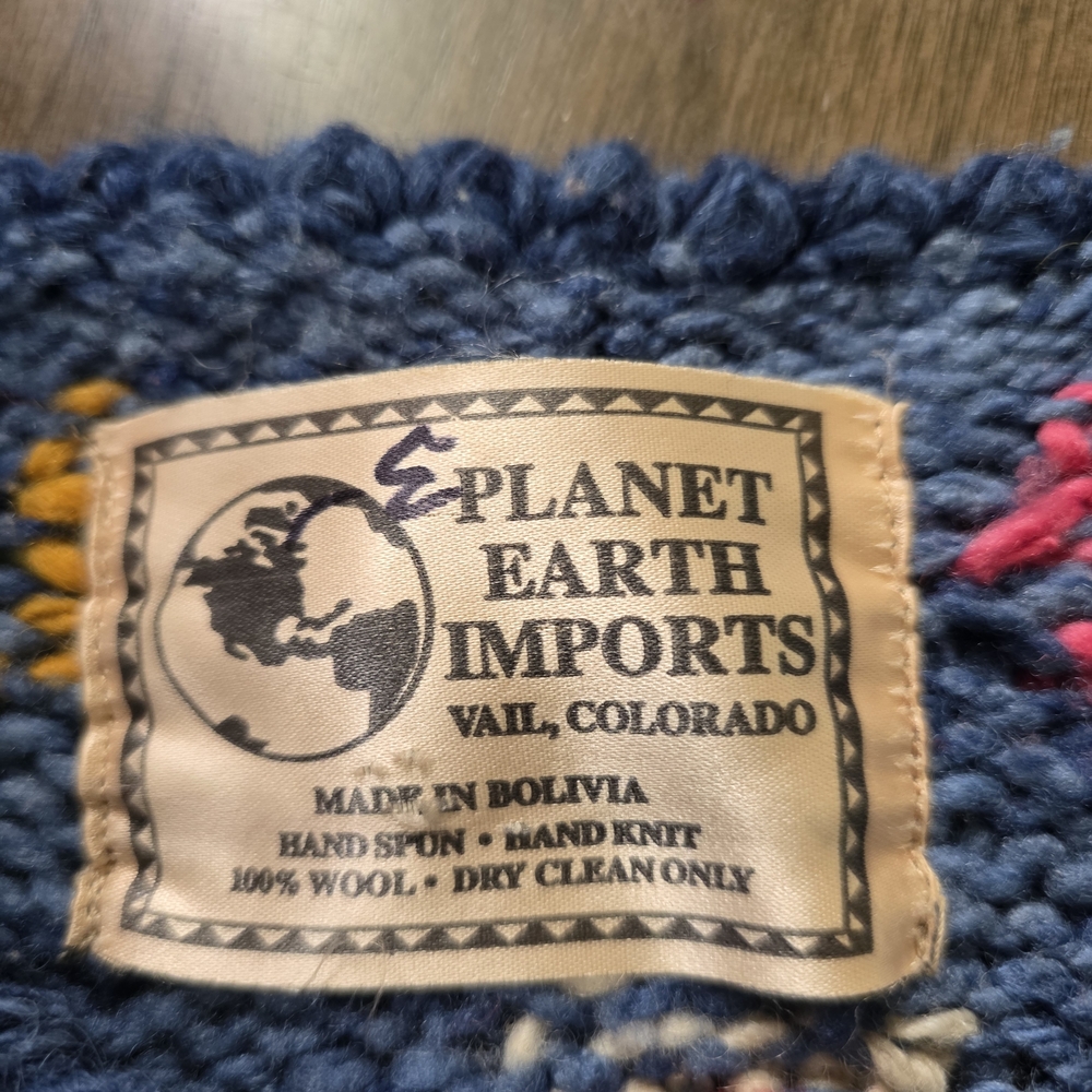Handmade Blue Patterned Wool Cardigan Jacket - Picture 5 of 6